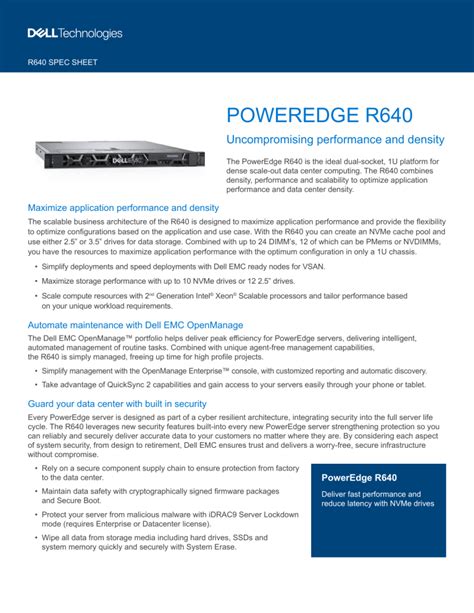Dell EMC PowerEdge R640 Spec Sheet .